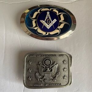 Vintage Belt Buckles Set Buckle Bicentennial & Masonic Freemason.      A192